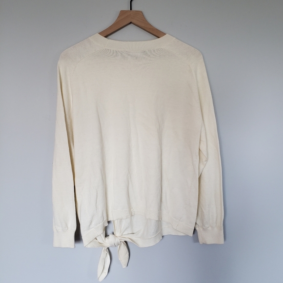 Vince Cream Knot Front Tie Cotton Crewneck Sweater Sz Small - Picture 3 of 5